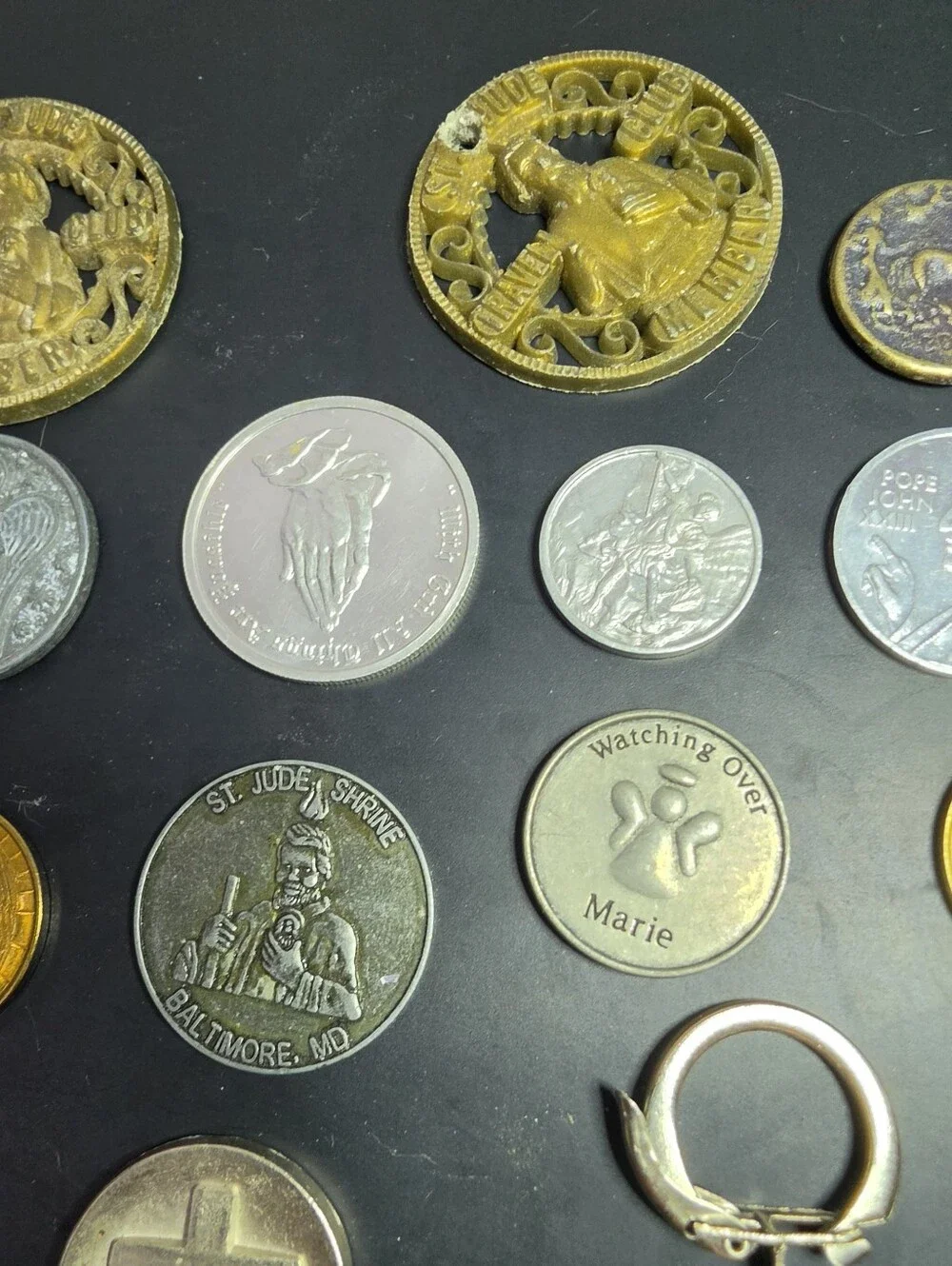Religious Medal Keychain and Assorted Faith Tokens - Gold & Silver 21 Pieces